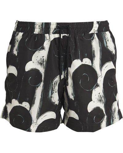 Commas Wave Print Swim Shorts - Black