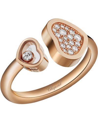 Chopard Rose Gold And Diamond Happy Hearts Ring - Metallic