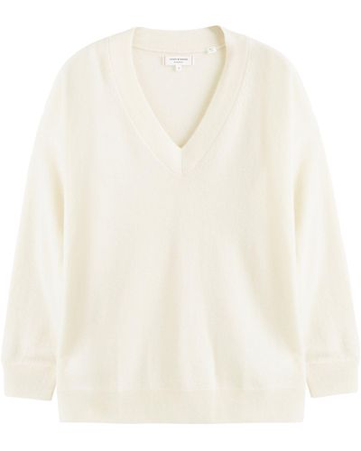 Chinti & Parker Cashmere V-neck Relaxed Sweater - White