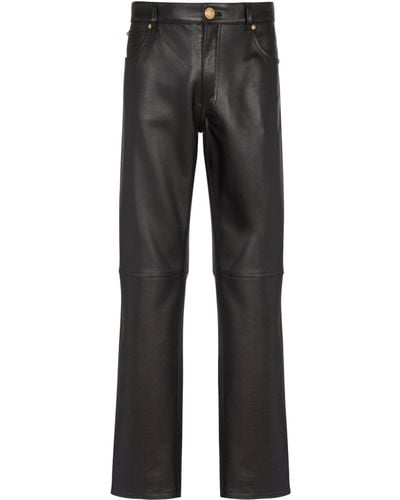 Balmain Leather Straight Pants - Gray