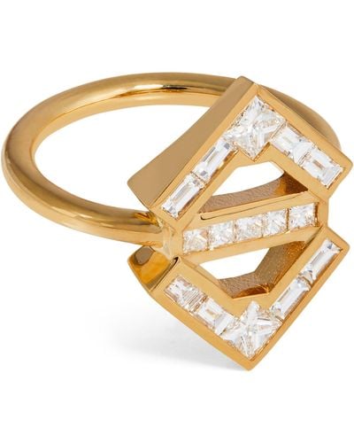 Azlee Yellow Gold And Diamond Glow Ring (size 6.5) - Metallic
