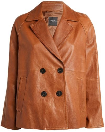 Weekend by Maxmara Double-breasted Leather Jacket - Brown