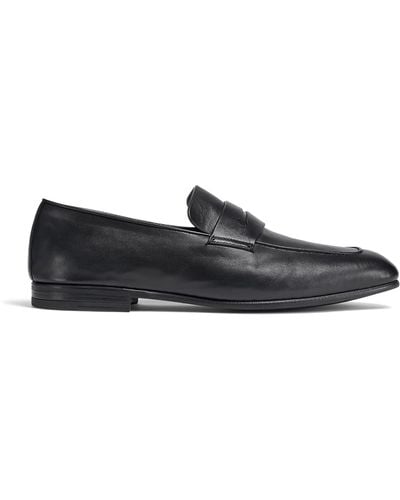 Zegna Leather Asola Penny Loafers - Black