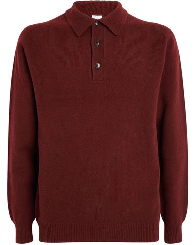 Sunspel Lambswool Knitted Polo Shirt - Red