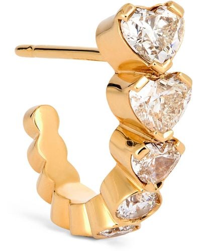 Sophie Bille Brahe Petite Yellow Gold And Diamond Boucle Coeur Huggie Hoop Earrings - Metallic