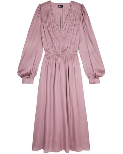 The Kooples Satin Pleated Midi Dress - Pink