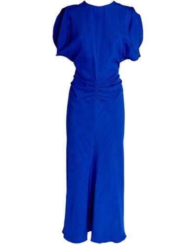 Victoria Beckham Gathered-waist Midi Dress - Blue