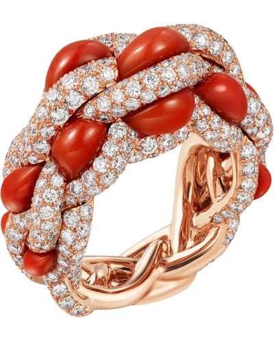 Cartier Rose Gold, Diamond And Coral Libre Tressage Ring - Red