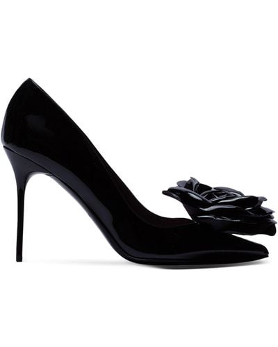 Balmain Patent Leather Rose Court Shoes 95 - Black