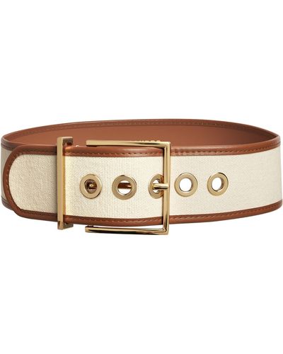 Sandro Canvas And Leather Wide Belt - Natural