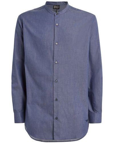 Emporio Armani Cotton Collarless Shirt - Blue