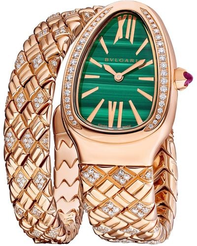 BVLGARI Rose Gold, Diamond And Malachite Serpenti Spiga Watch 35mm - Green