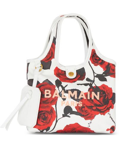 Balmain Mini Canvas B-army Grocery Bag - Red