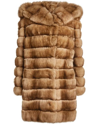 Yves Salomon Hooded Fur Coat - Natural