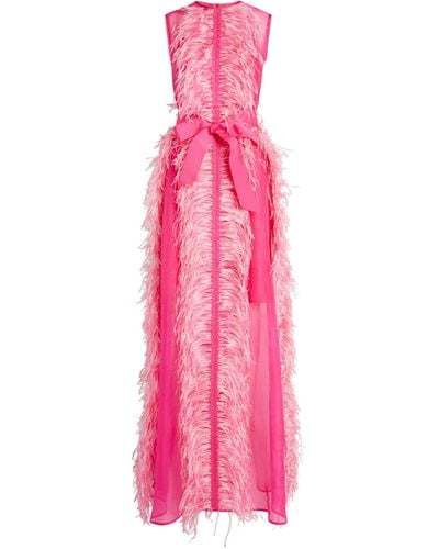 Huishan Zhang Exclusive Silk Feather-trim Beau Gown - Pink