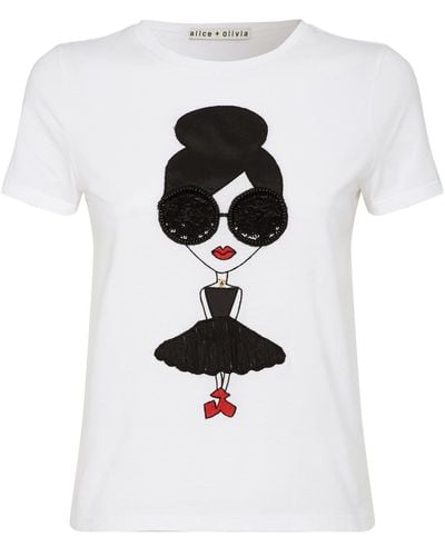 Alice + Olivia Stace Face Cotton T-shirt - White