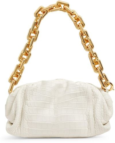 Bottega Veneta Crocodile Leather Chain Pouch Shoulder Bag - White