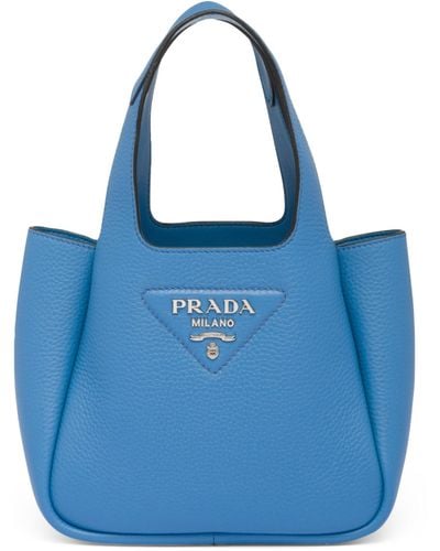 Prada Mini Leather Bucket Bag - Blue