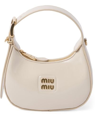 Miu Miu Patent Leather Hobo Shoulder Bag - Natural