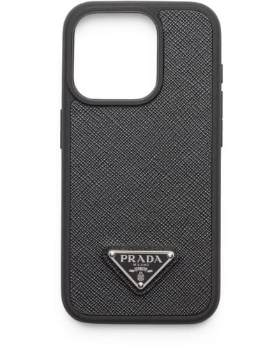 Prada Saffiano Leather Iphone 15 Pro Case - Black