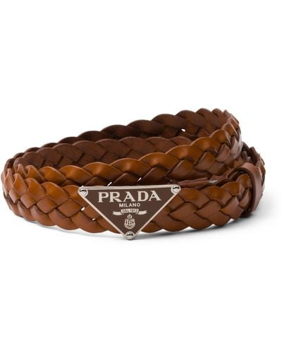 Prada Leather Braided Logo Belt - Brown