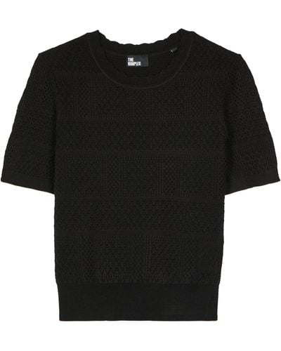 The Kooples Cotton Openwork Knit Sweater - Black