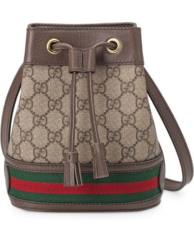 Gucci Ophidia Mini GG Supreme Canvas & Leather Bucket Bag - Brown