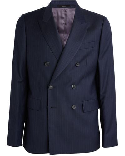 Paul Smith Wool Double-breasted Pinstripe Jacket - Blue