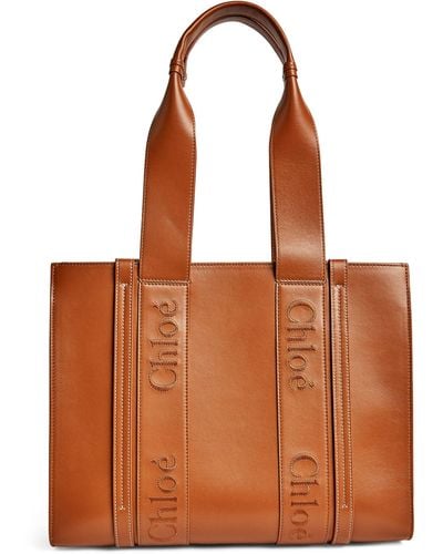 Chloé Medium Leather Woody Tote Bag - Brown