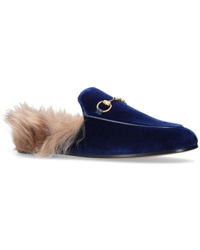 Gucci Princetown Fur-lined Velvet Slippers - Blue