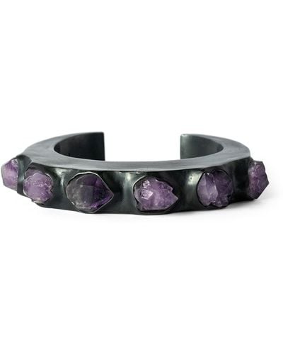 Parts Of 4 Oxidised Silver-plated Brass And Amethyst Crescent Bracelet - Black