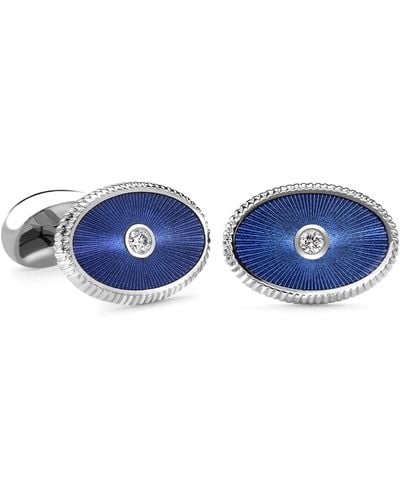 Faberge White Gold, Diamond And Blue Guilloché Enamel Heritage Cufflinks