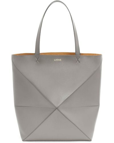 Loewe Large Leather Fold Puzzle Tote Bag - Gray