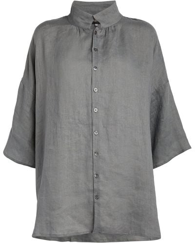 Eskandar Linen Dropped Shoulder Pleated Shirt - Grey