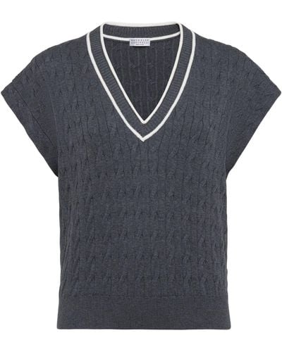 Brunello Cucinelli Cotton Cable-knit Sweater-vest - Blue