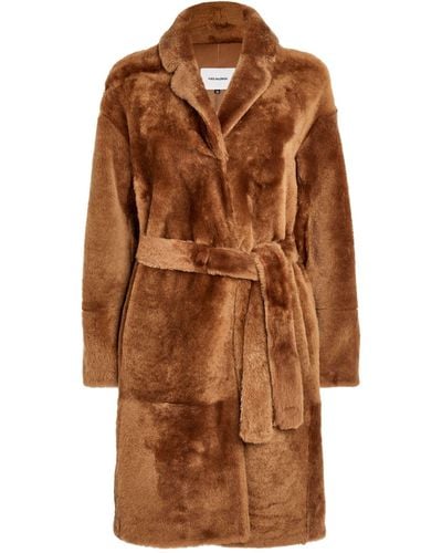 Yves Salomon Lamb Fur Wrap Coat - Brown