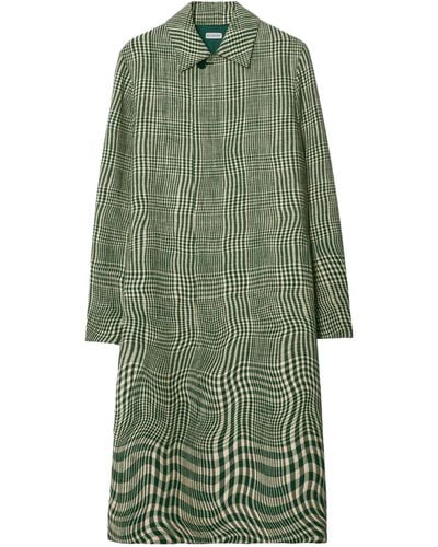 Burberry Warped Houndstooth Car Coat - Green
