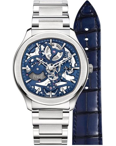 Piaget Stainless Steel Polo Skeleton Blue-hued Watch 42mm - Metallic