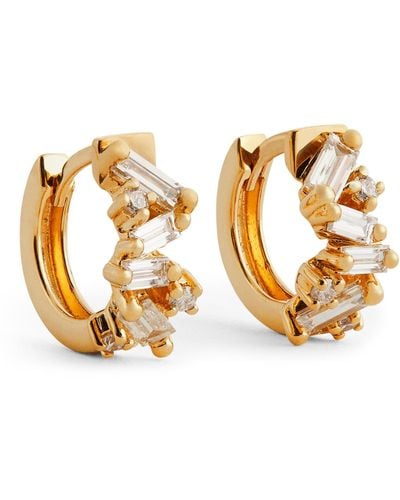 Suzanne Kalan Yellow Gold And Diamond Fireworks Huggie Hoop Earrings - Metallic