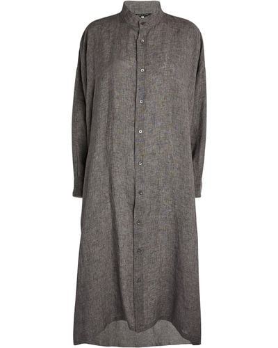 Eskandar A-line Collarless Shirt Dress - Gray
