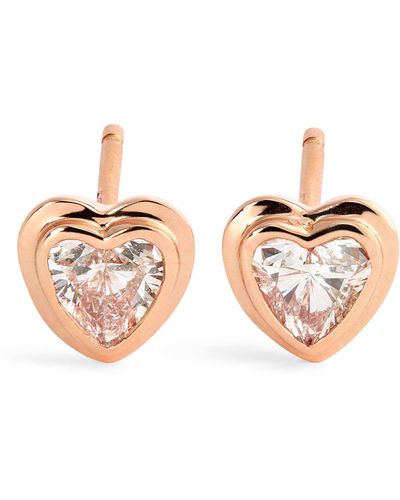 SHAY Rose Gold And Diamond Mini Me Heart Stud Earrings - Pink