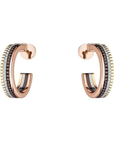 Boucheron Small Mixed Gold And Diamond Quatre Classique Hoop Earrings - Metallic