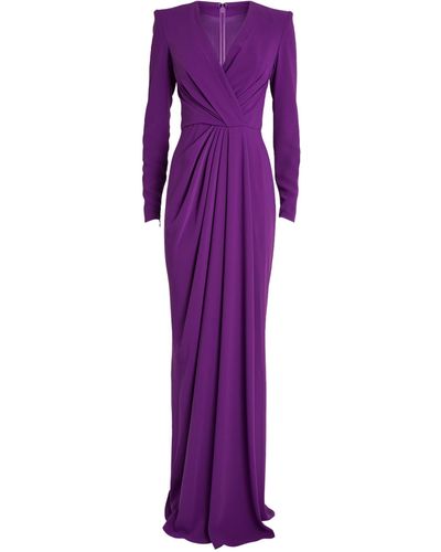 Zuhair Murad V-neck Cady Gown - Purple