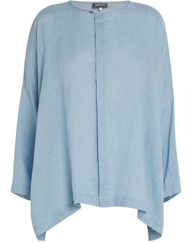 Eskandar Linen Front-placket Shirt - Blue