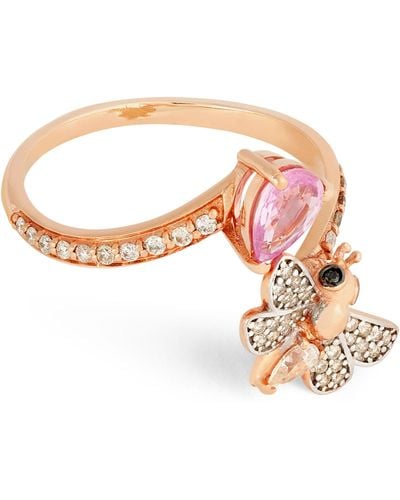 BeeGoddess Rose Gold, Diamond And Pink Sapphire Honey Bee Ring (size 54)