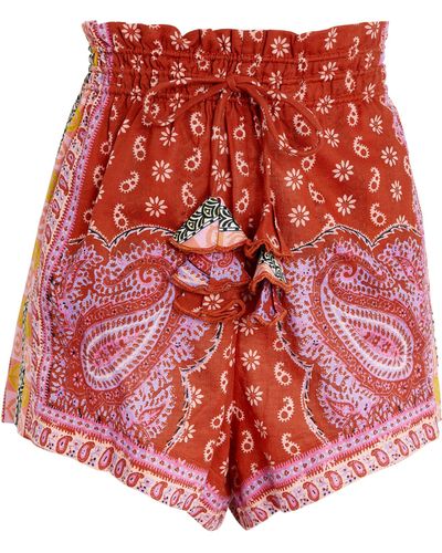 BOTEH Linen-cotton Kaleido Shorts - Red