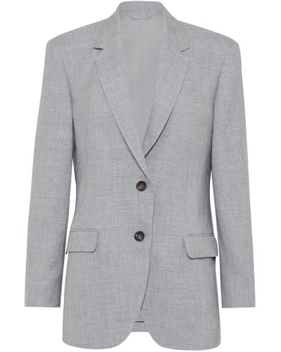 Brunello Cucinelli Linen-wool Single-breasted Blazer - Grey
