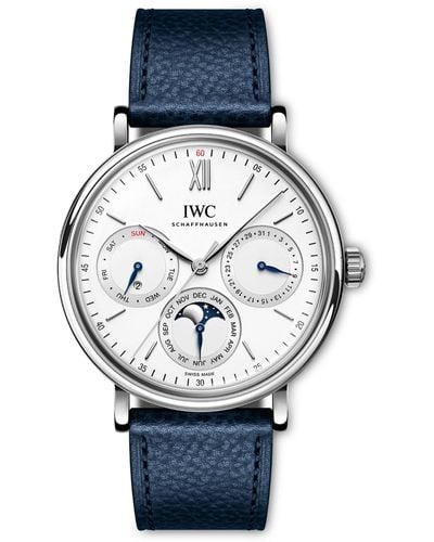 IWC Schaffhausen Stainless Steel Portofino Perpetual Calendar Watch 40mm - Blue