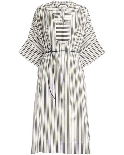 Yves Salomon Belted Striped Midi Dress - White