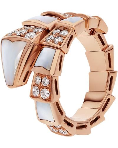 BVLGARI Rose Gold, Diamond And Mother-of-pearl Serpenti Viper Ring - Pink
